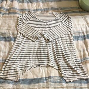 Bobbie Brooks Gray and White Striped Long Sleeve Top